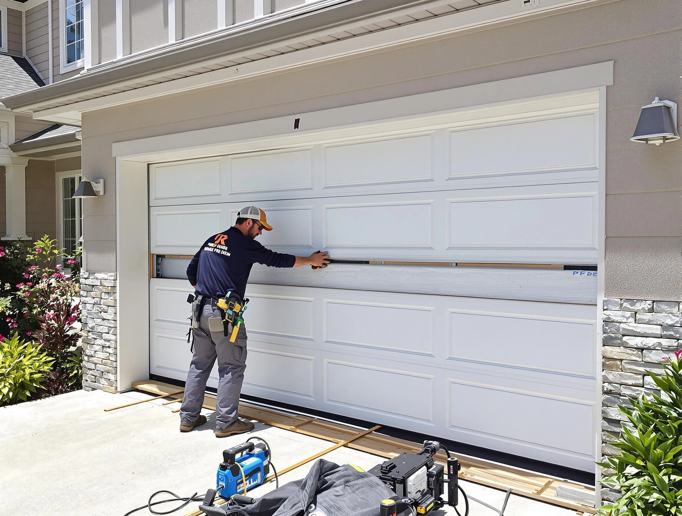 Gilbert Garage Door Repair team performing complete garage door replacement at Gilbert residence