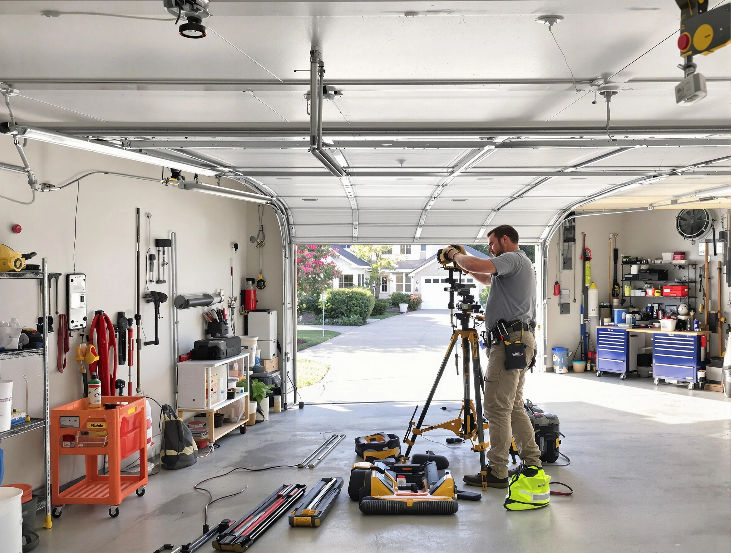 Gilbert Garage Door Repair specialist performing laser-guided track alignment in Gilbert